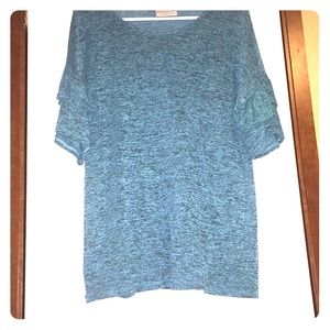 Blue double ruffle sleeve top